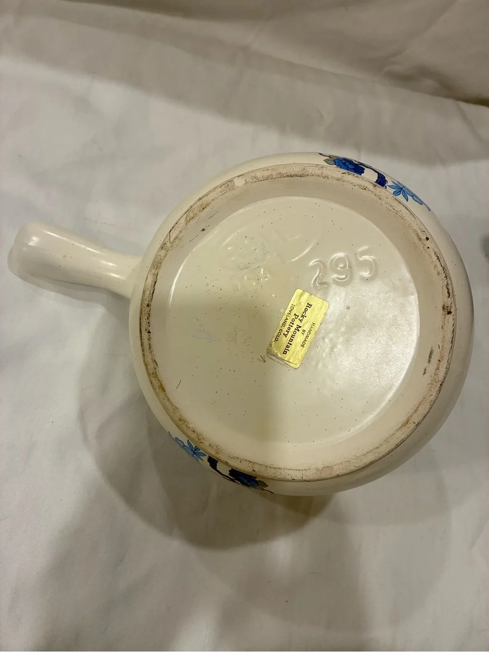 Romco USA French Onion Soup Crock Bowl W/Lid & Handle Blue Orange Flowers Cream